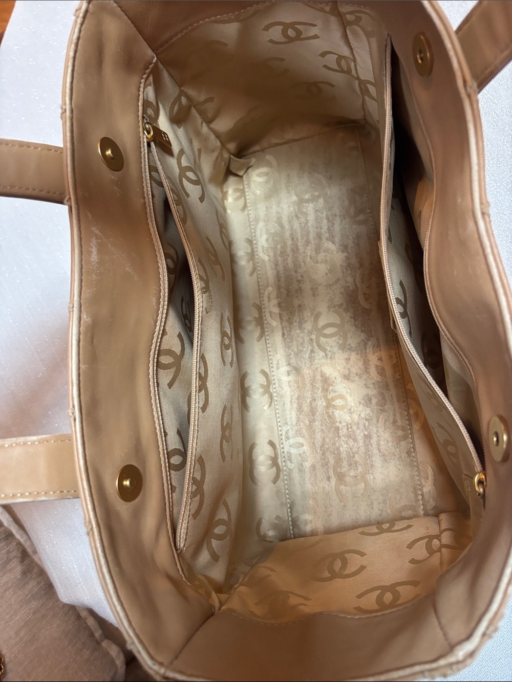 CHANEL Quilted Top-Handle Satchel in Camel Brown with Gold CC - Picture 6 of 7